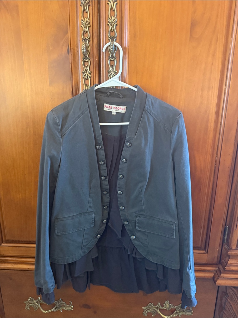 Free People Black Collarless Button-Front Blazer